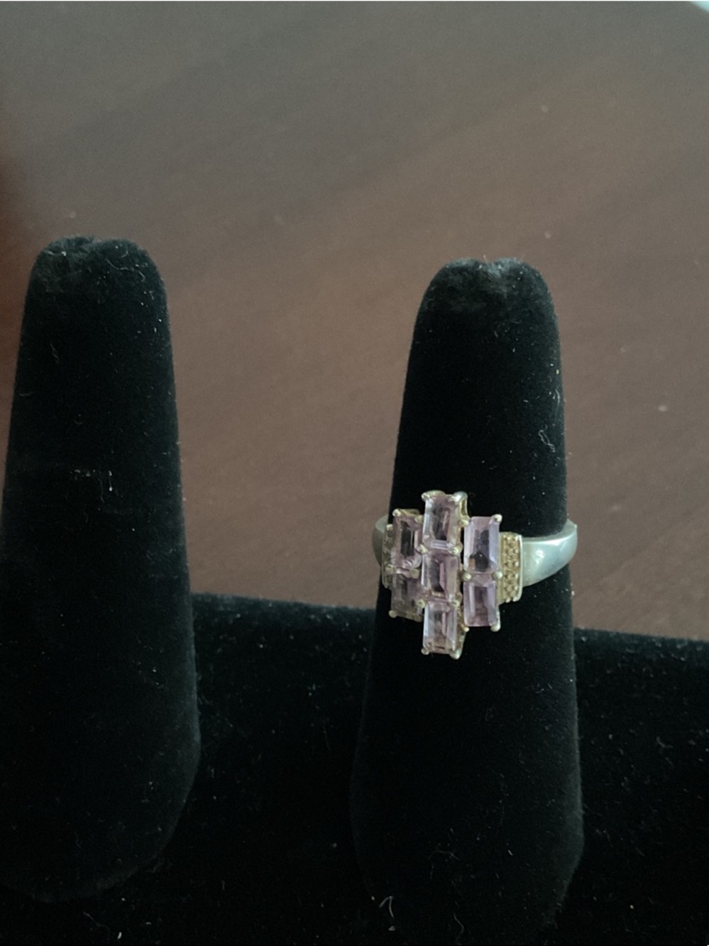 Silver Ring with Amethyst Rectangular Gemstones
